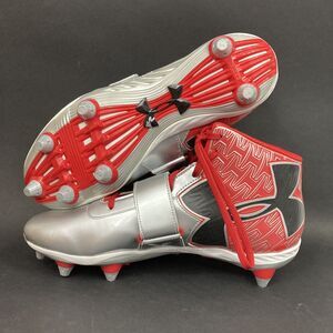 Under Armour C1N Cam Newton-Men's Sz 11.5-Silver/Crimson Red Cleats- 1264317-601
